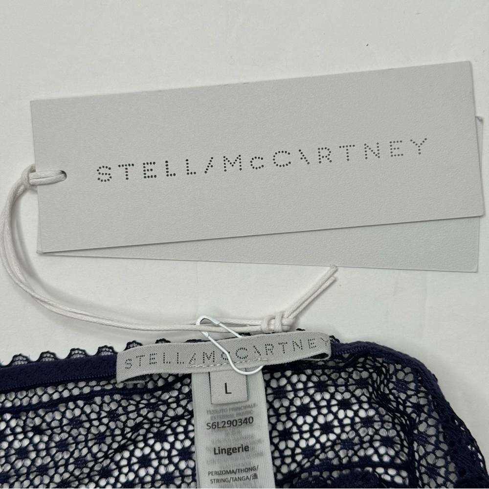 NWT STELLA McCARTNEY “Katie Kissing” Navy Stretch Lace Thong Size Large - Picture 6 of 16